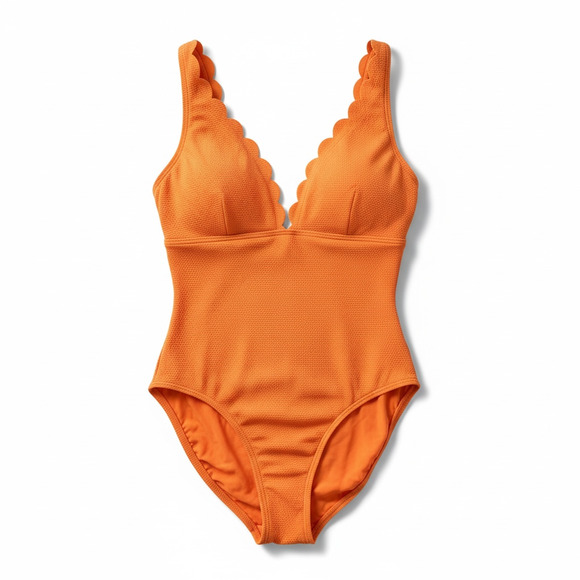 kate spade Other - Kate Spade Scalloped One Piece Swimsuit Orange Textured Padded Size M Summer